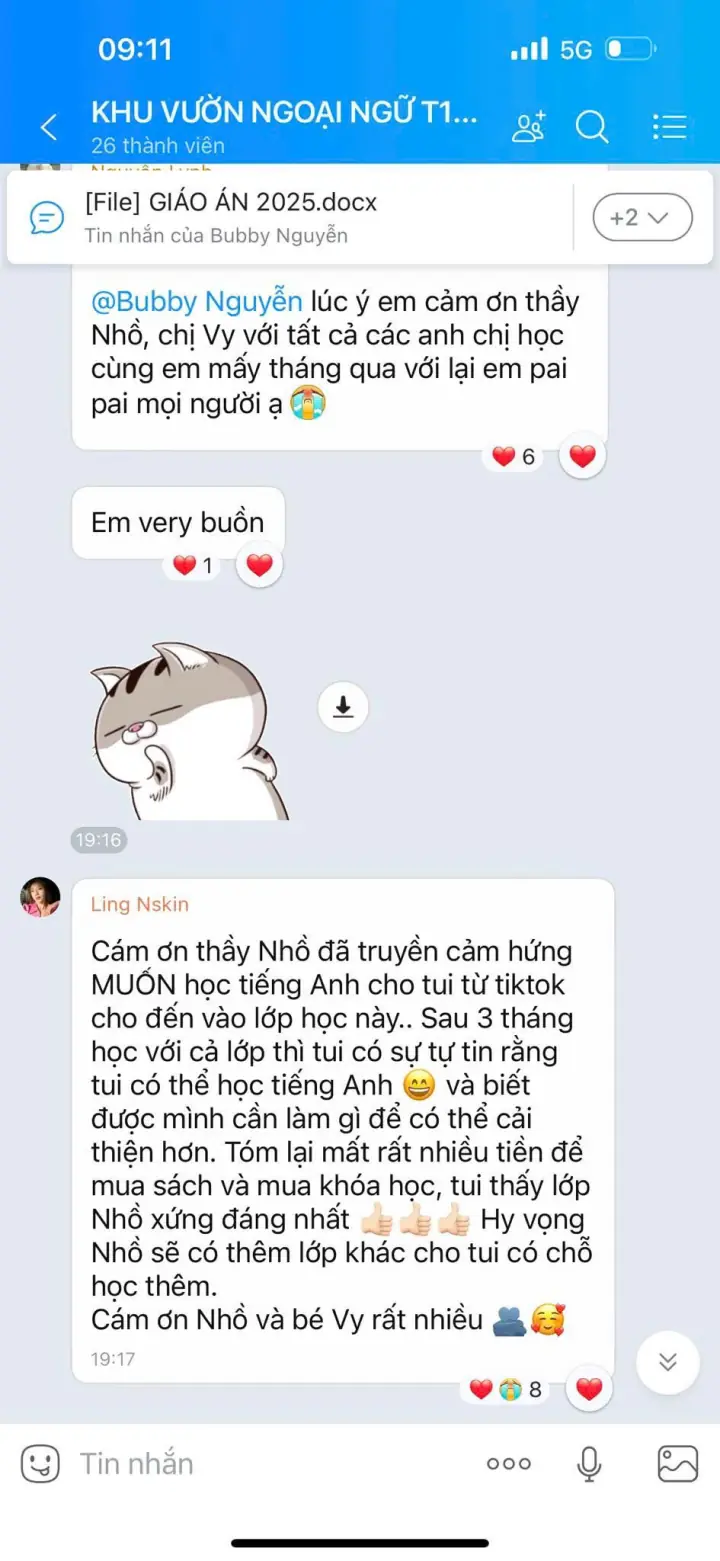 Ảnh chụp tin nhắn học viên cảm ơn Bubby sau khóa học
