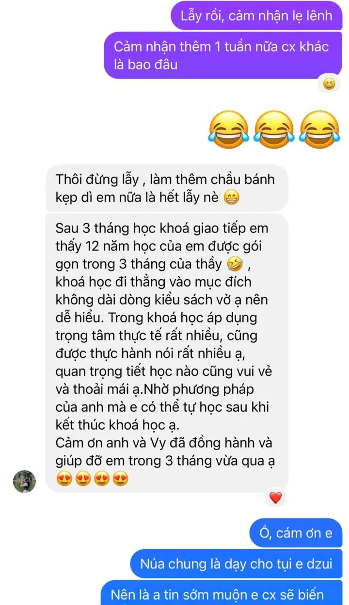Tin nhắn học viên: 12 năm học gói gọn trong 3 tháng, thực hành nói nhiều, tự học được sau khóa