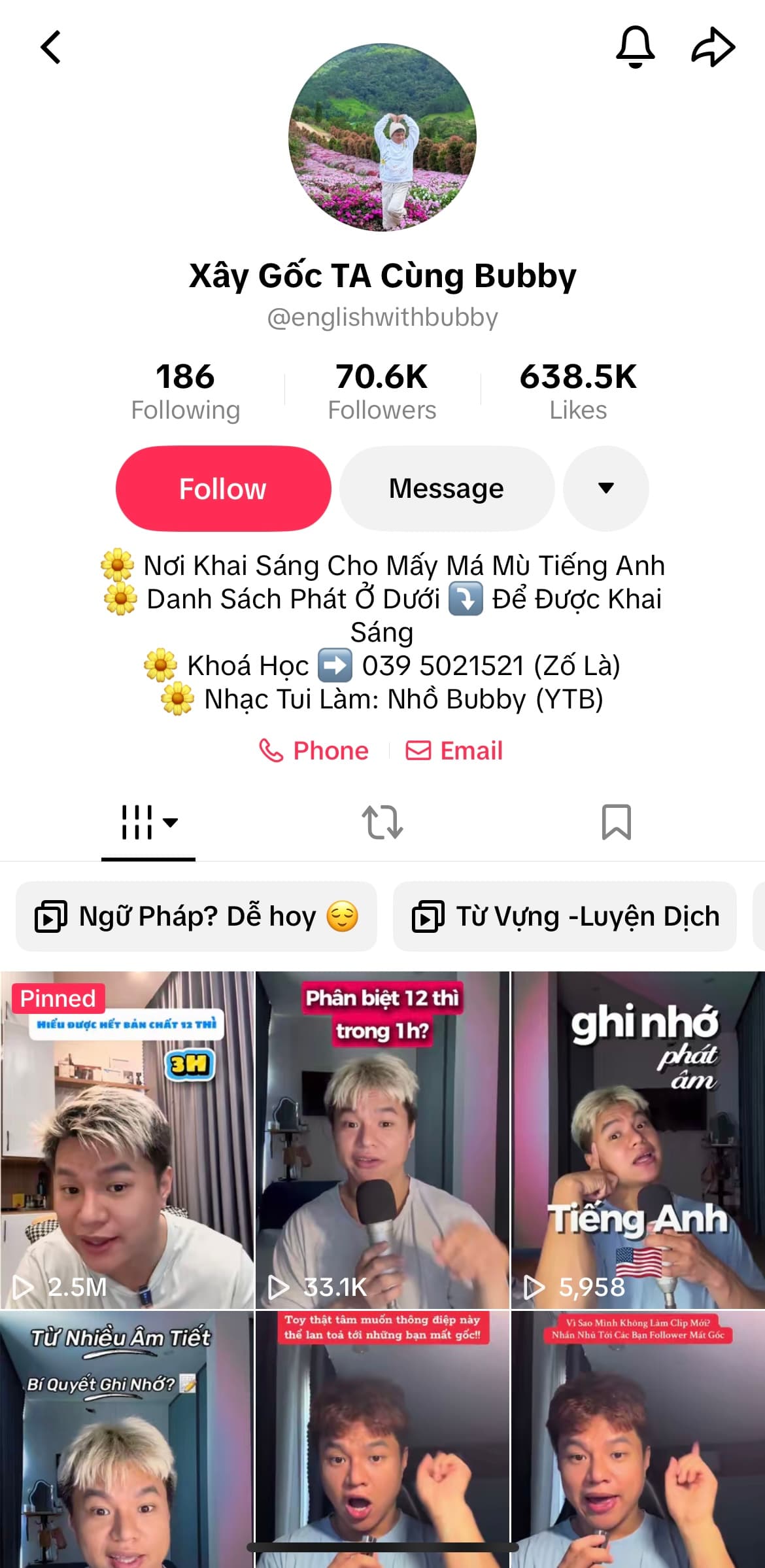 Trang TikTok Xây Gốc TA Cùng Bubby với hơn 70k người theo dõi